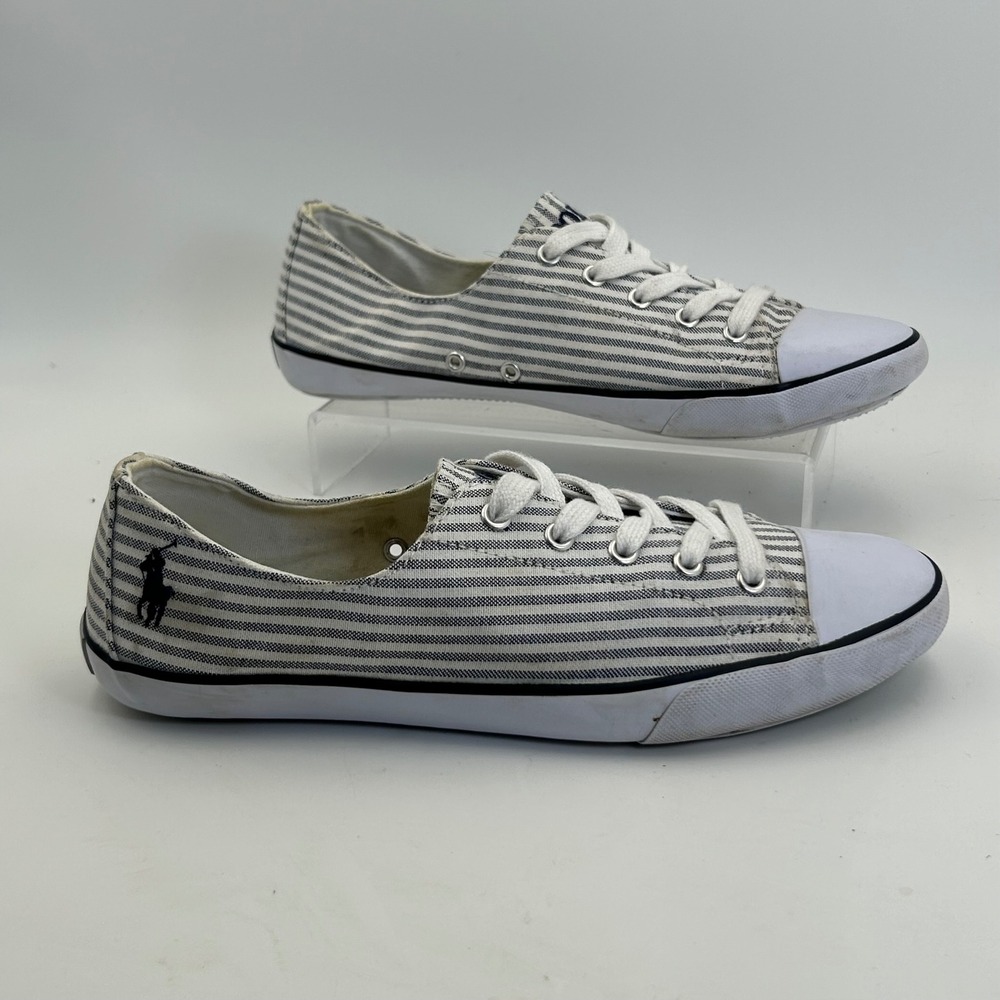 Polo Ralph Lauren Parnell Sneakers Womens 9B‎ Blue White Striped Preppy Coastal